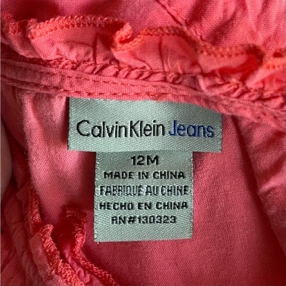 •Calvin Klein• Coral  Eyelet Lined Casual Dress - Size 12 Months - Picture 2 of 8